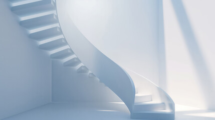 Elegant White Spiral Staircase In A Bright, Minimalist Interior