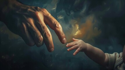 The parent clasps the tiny hand of their child guiding them gently