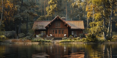 Fototapeta premium Cozy Wodden Cottage on the lake
