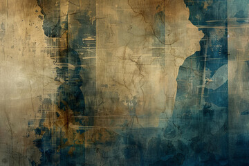 Abstract grungy background in blues and tan with textured details