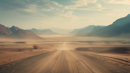 Fototapeta premium A road leading into the distance in an empty and desolate landscape with, representing the journey of loneliness. Generative AI