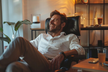 Relaxed businessman enjoying a break in cozy home office