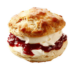 A delicious scone with jam and cream. Perfect for a snack or breakfast 