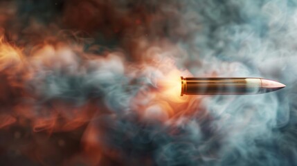 Bullet speeding through a smoky battlefield