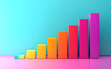 Colored growing graph on blue gradient background. Profit growth and business development concept
