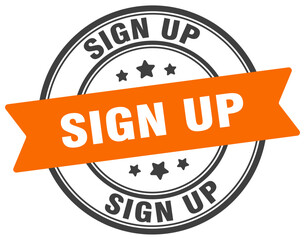 sign up stamp. sign up label on transparent background. round sign
