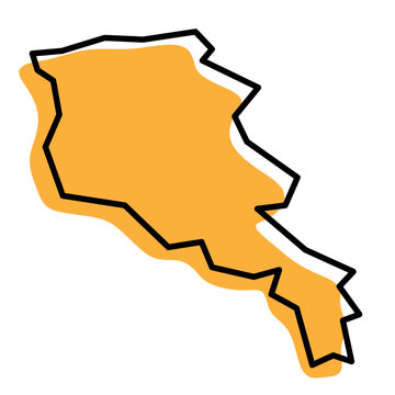 recommend clip art: Armenia country simplified map. Orange silhouette with thick black sharp contour outline isolated on white background. Simple vector icon