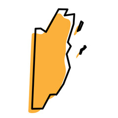 Belize country simplified map. Orange silhouette with thick black sharp contour outline isolated on white background. Simple vector icon