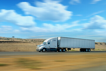 Semi truck driving on a rural road USA