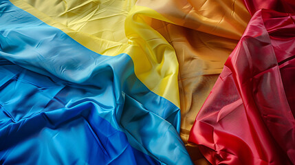 Flags of LGBT and Russia as background closeup