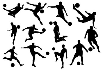 Soccer football player silhouettes. Very high quality detailed soccer football player silhouette