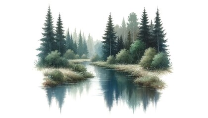 beautiful watercolor painting of a forest landscape