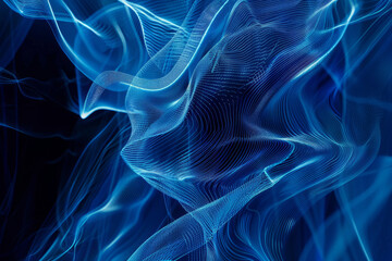 Abstract blue dynamic lines and digital waves on dark background