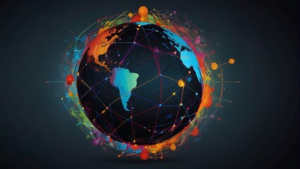 Obraz premium Global Connectivity Abstract Globe with Interconnected