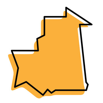 recommend clip art: Mauritania country simplified map. Orange silhouette with thick black sharp contour outline isolated on white background. Simple vector icon
