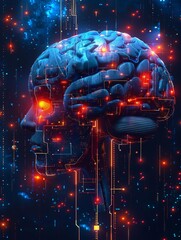 graphic of digital brain combined with electronic board in technology look abstract futuristic health care concept of artificial intelligence