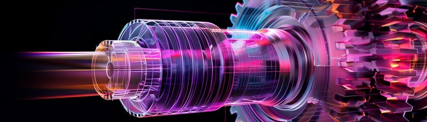 3D rendering of a jet engine. The engine is made up of many different parts, including the fan, compressor, combustor, turbine, and exhaust - obrazy, fototapety, plakaty