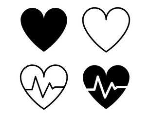 ハート　心電図　アイコン素材セット
