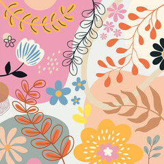 Design banner frame background with beautiful. background for design. Colorful background with tropical plants.