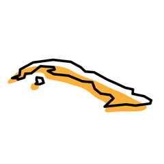 Cuba country simplified map. Orange silhouette with thick black sharp contour outline isolated on white background. Simple vector icon