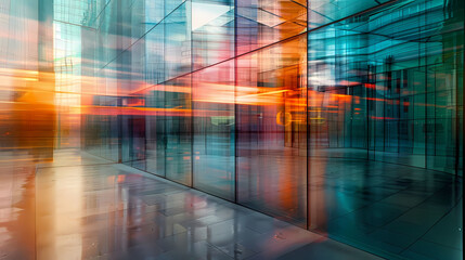 abstract light reflections on glass facades of a building