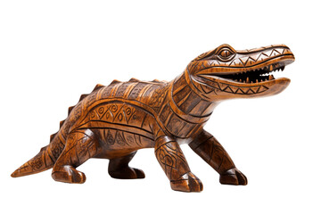 Obraz premium A wooden crocodile with a mouth open. The crocodile is carved and has a unique design