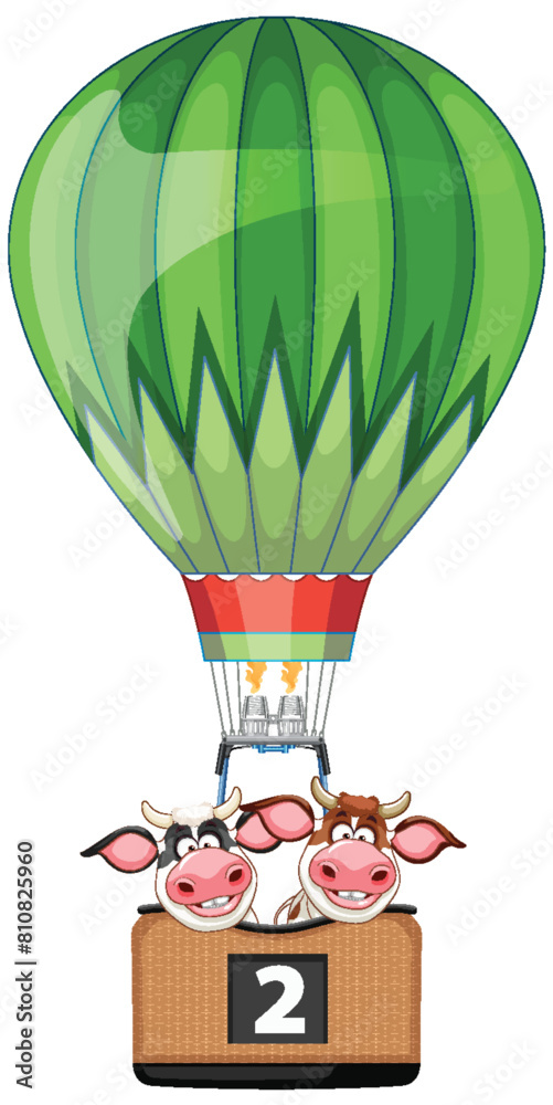 Sticker two cows enjoying a scenic balloon flight