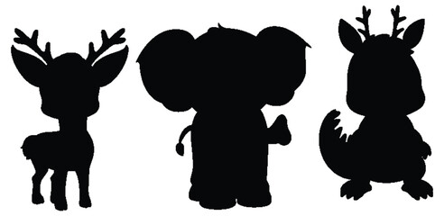 Vector silhouettes of three cute animals