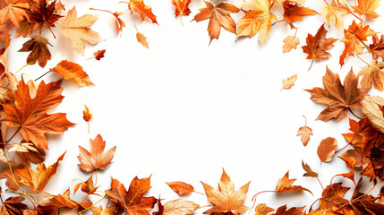 Frame made of autumn leaves on white background