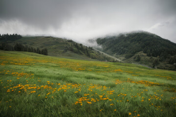 Fototapeta premium Wildflowers paint vibrant tapestry on mountain meadow