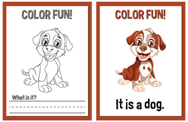 Coloring and learning activity with a cute dog