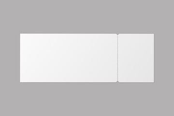 Empty Blank White  Event or Airplane Ticket mockup isolated. 3D Rendering.