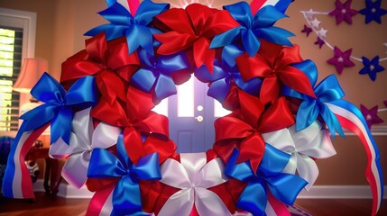 Memorial Day Designing A Patriotic Wreath With Red, White, And Blue Ribbons, A Symbol Of Remembrance, Background