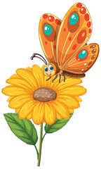 Vibrant butterfly perched on a yellow sunflower