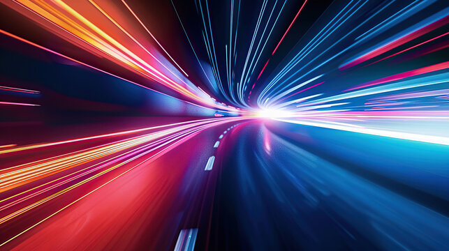 Abstract speed light background, presenting a futuristic concept with dynamic streaks of light that evoke a sense of motion and innovation