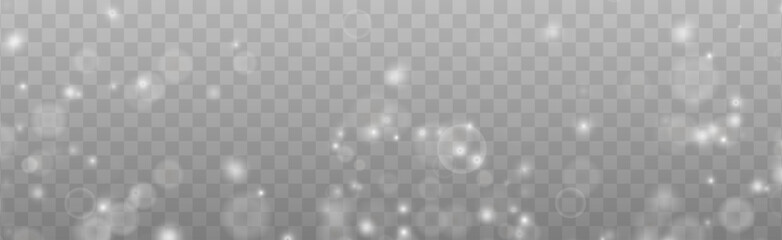 Christmas background. Powder PNG. Magic bokeh shines with white dust. Small realistic glare on a transparent Png background. Design element for cards, invitations, backgrounds, screensavers.	
