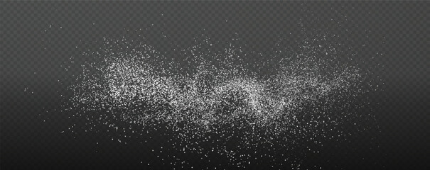 Set Design element for kitchen, bakery, advertising, video. Powder sugar explosion or splash png, falling flour, salt powder falling gently. Top view 3d effect	
