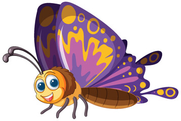 Vibrant cartoon butterfly with cheerful expression