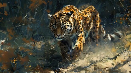 Hunting style big cat, tiger. Generative Ai