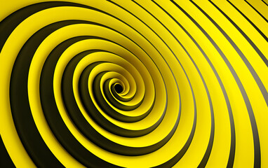 Yellow and black lines create three-dimensional picture. Abstract background