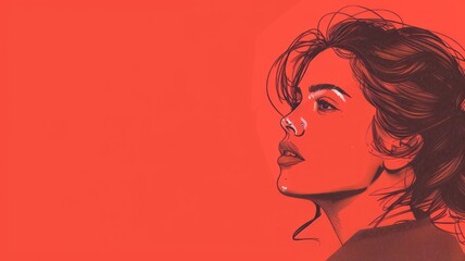 A sleek digital bold lines sketch of a woman adorns the right side of the solid colored background, infusing presentations with a sense of modernity and sophistication. 