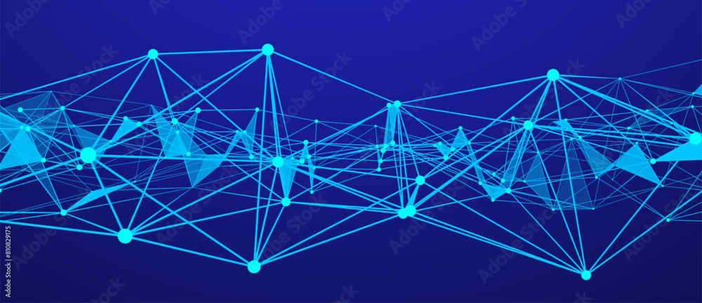 Fototapete Abstract digital background of points, lines and triangles. Glowing blue plexus. Big data. Network or connection. Abstract technology science background. 3d vector illustration.