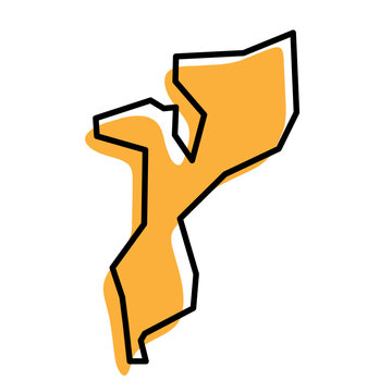 recommend clip art: Mozambique country simplified map. Orange silhouette with thick black sharp contour outline isolated on white background. Simple vector icon