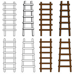 Set of ladders vector illustration. Black and white wood ladders 