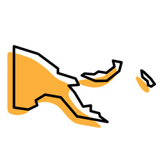Papua New Guinea country simplified map. Orange silhouette with thick black sharp contour outline isolated on white background. Simple vector icon