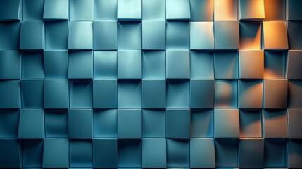 Abstract geometric white bright 3D textured wall with squares and square cubes background banner illustration with blue glowing lights, textured wallpaper，Abstract Geometric White Bright 3D Texture  - obrazy, fototapety, plakaty