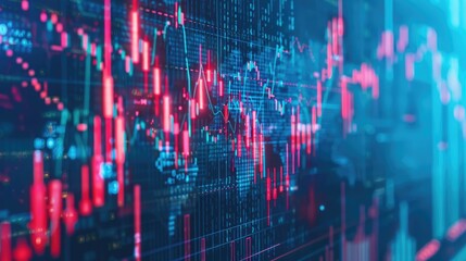 a financial crisis through a digital graphic featuring a stock market graph overlaying a digital map, depicting a bearish trend, against a dark background.
