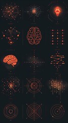 Set of abstract dots and lines brain logotypes concept Logo for science innovation