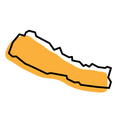 Nepal country simplified map. Orange silhouette with thick black sharp contour outline isolated on white background. Simple vector icon