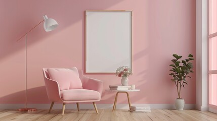 Together, these elements create a harmonious composition, inviting viewers to envision themselves in the tranquil sanctuary of this pastel-colored living room. 